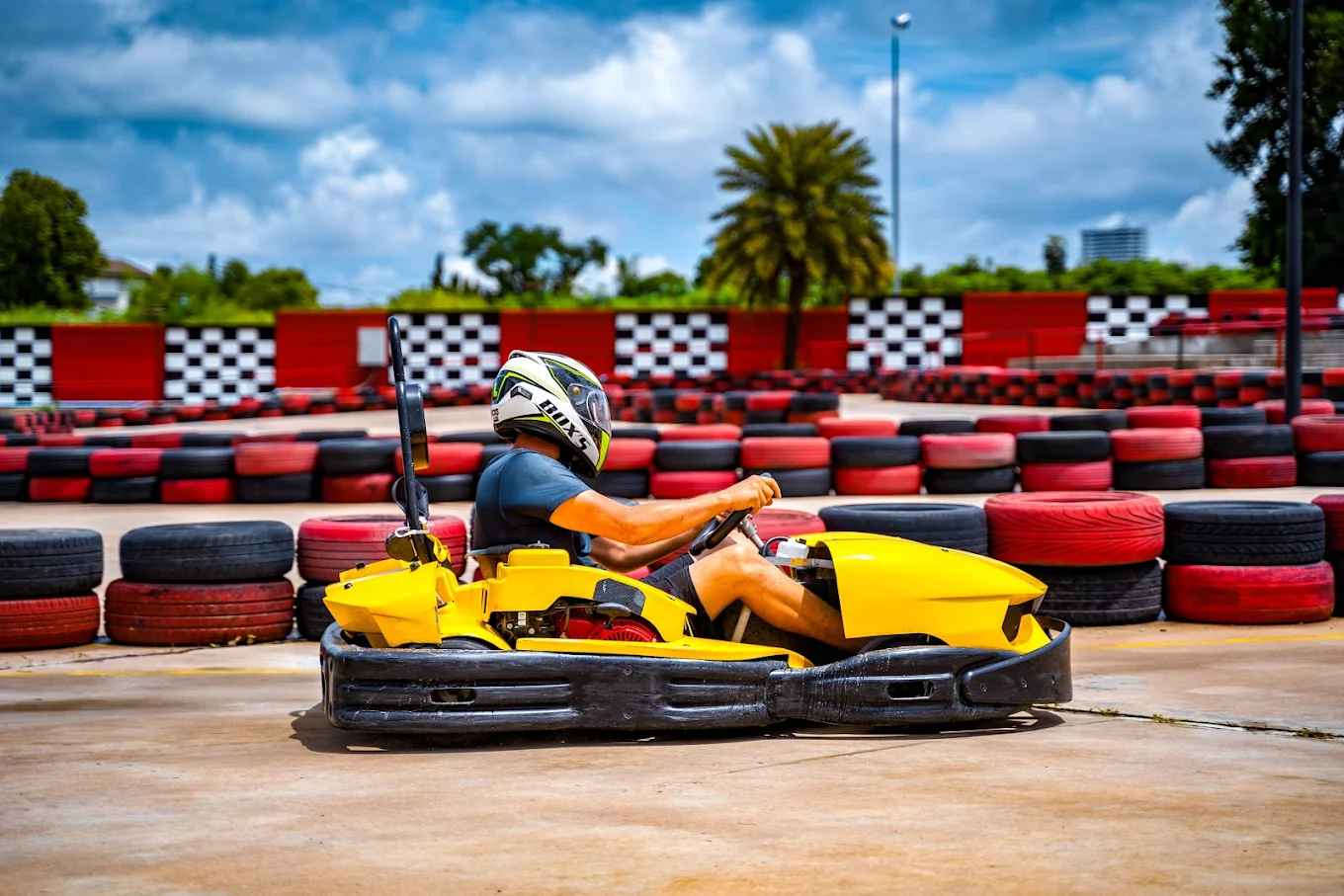 Go-kart on the Bad Boys Race Club track at Columbia Pictures Aquaverse